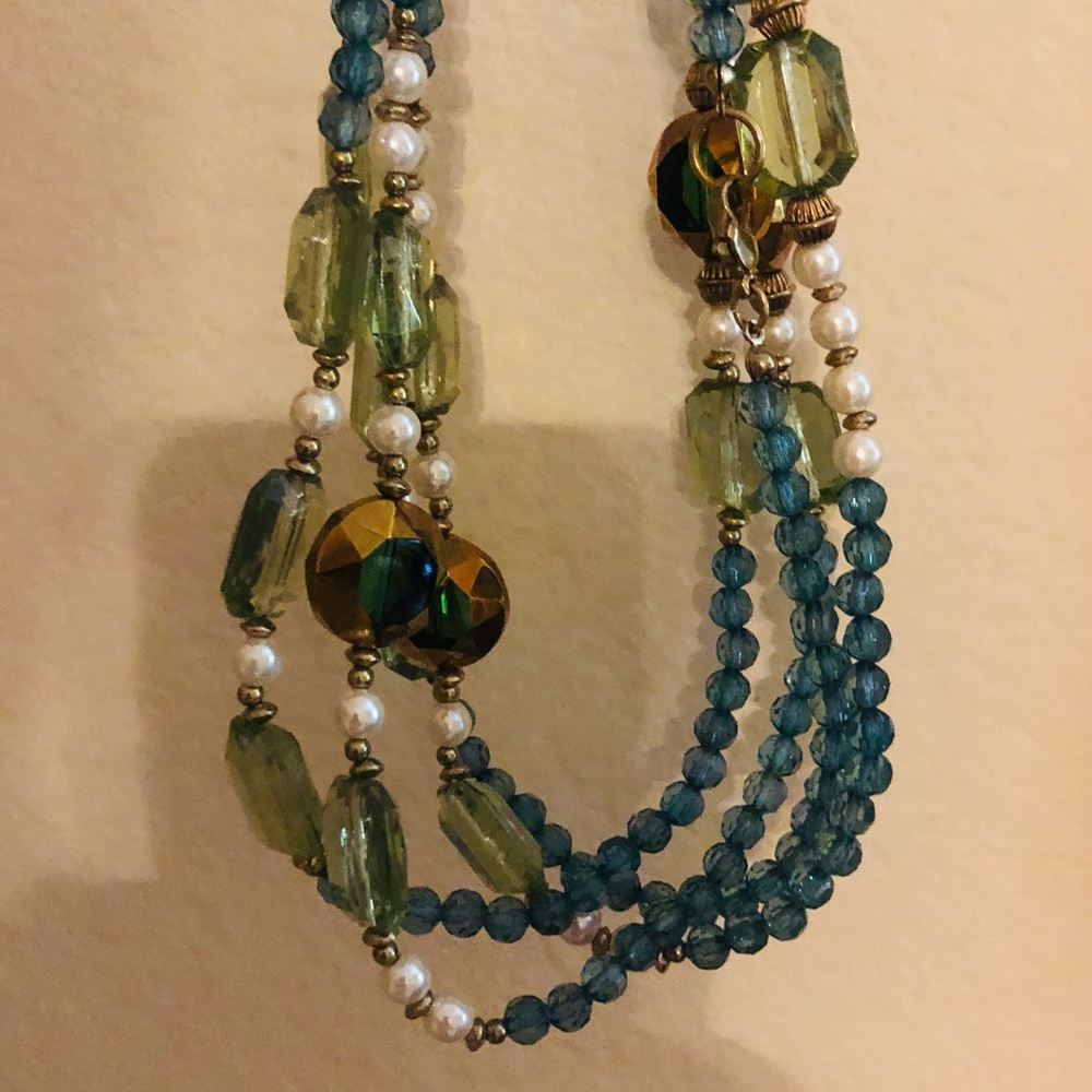 Blue, Green, Brown & Pearls XLong Necklace - Picture 6 of 8
